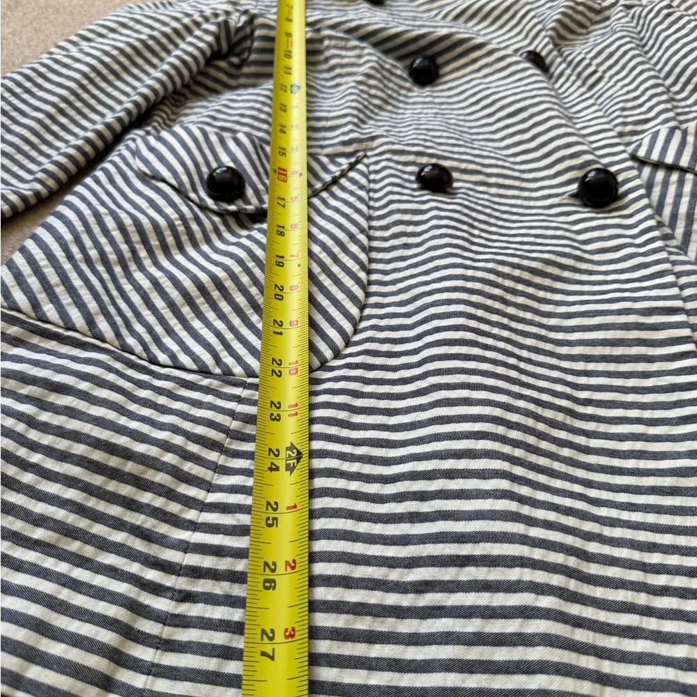 Topshop Striped Trench Coat Navy White Double Breasted Size 8 - Picture 9 of 12